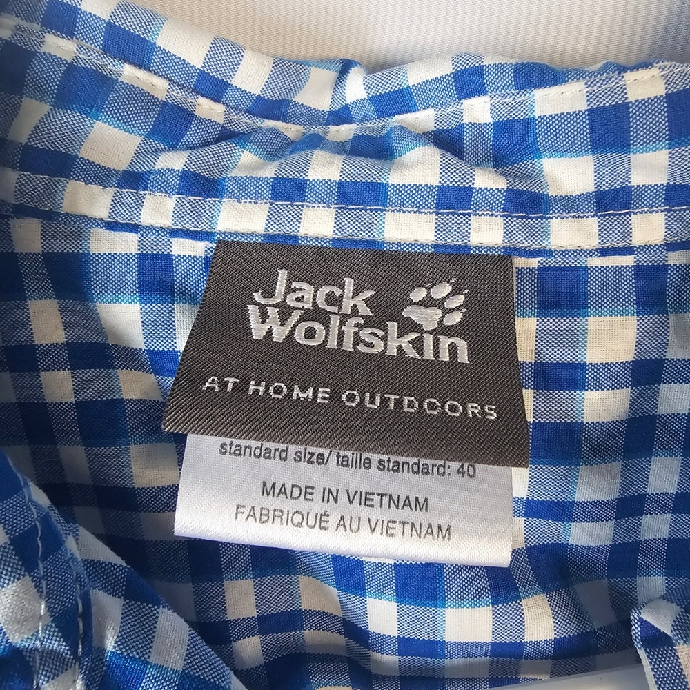 Jack Wolfskin Womens Blue White Gingham Check Short‎ Sleeve Button Up Shirt Top - Picture 5 of 10